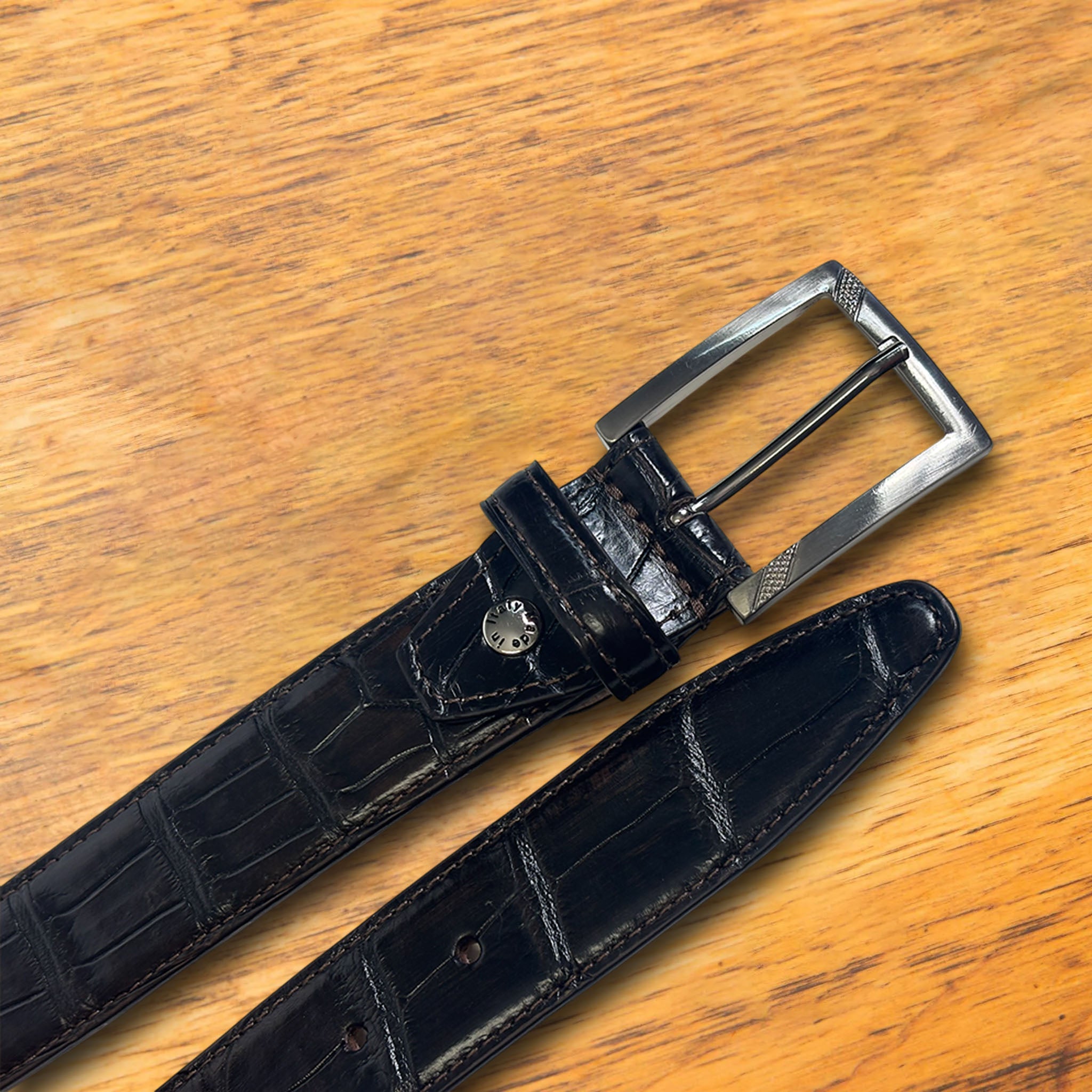C8099 Dark Brown Calzoleria Toscana Crocodile Belt